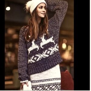 Free People sweater - charcoal gray/ivory matching reindeer loose chunky knit